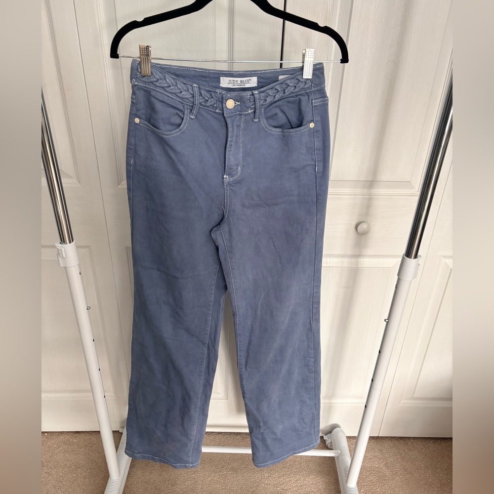 Judy Blue wide leg slate blue jean with braided waistband